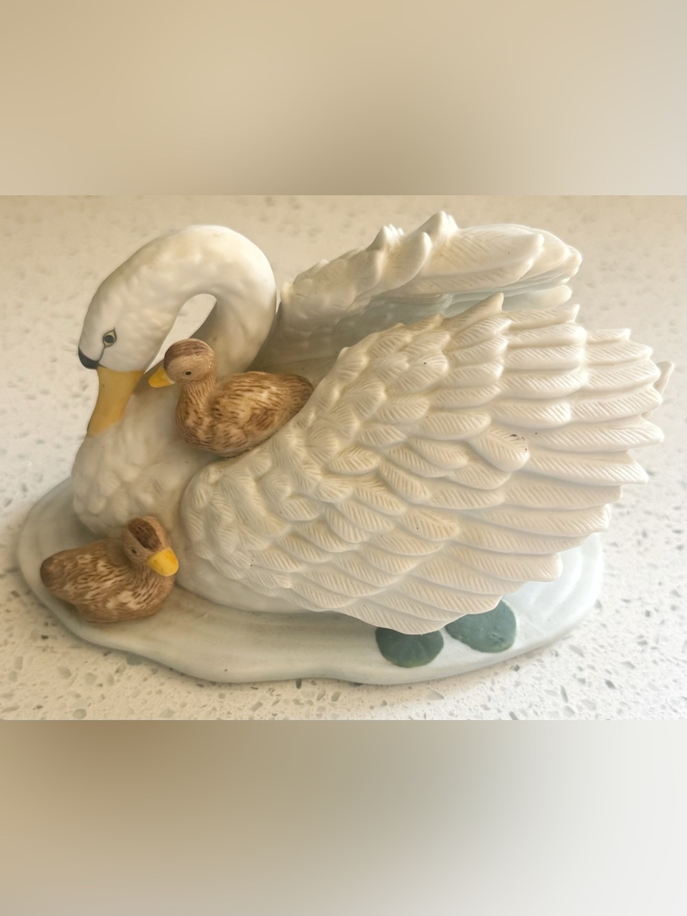 Vintage Swan Figurine Mother & Baby Ceramic White Bird Decor - Picture 3 of 7